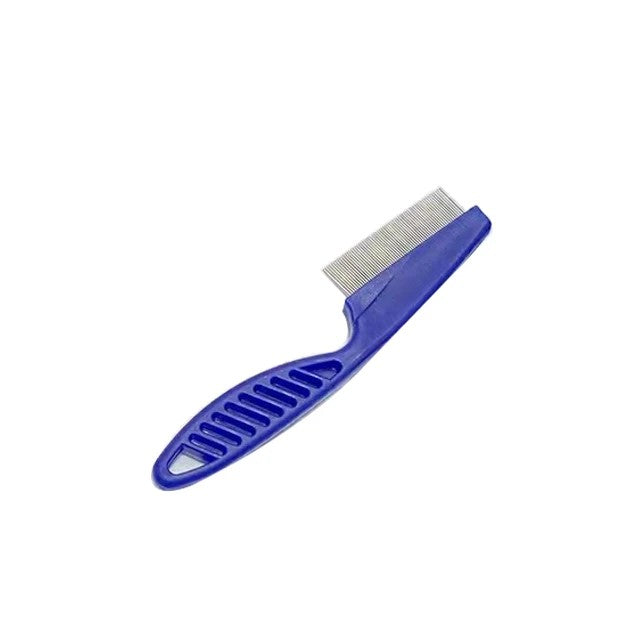 Blue pet facial cleaning brush for small dogs on white background, close-up view