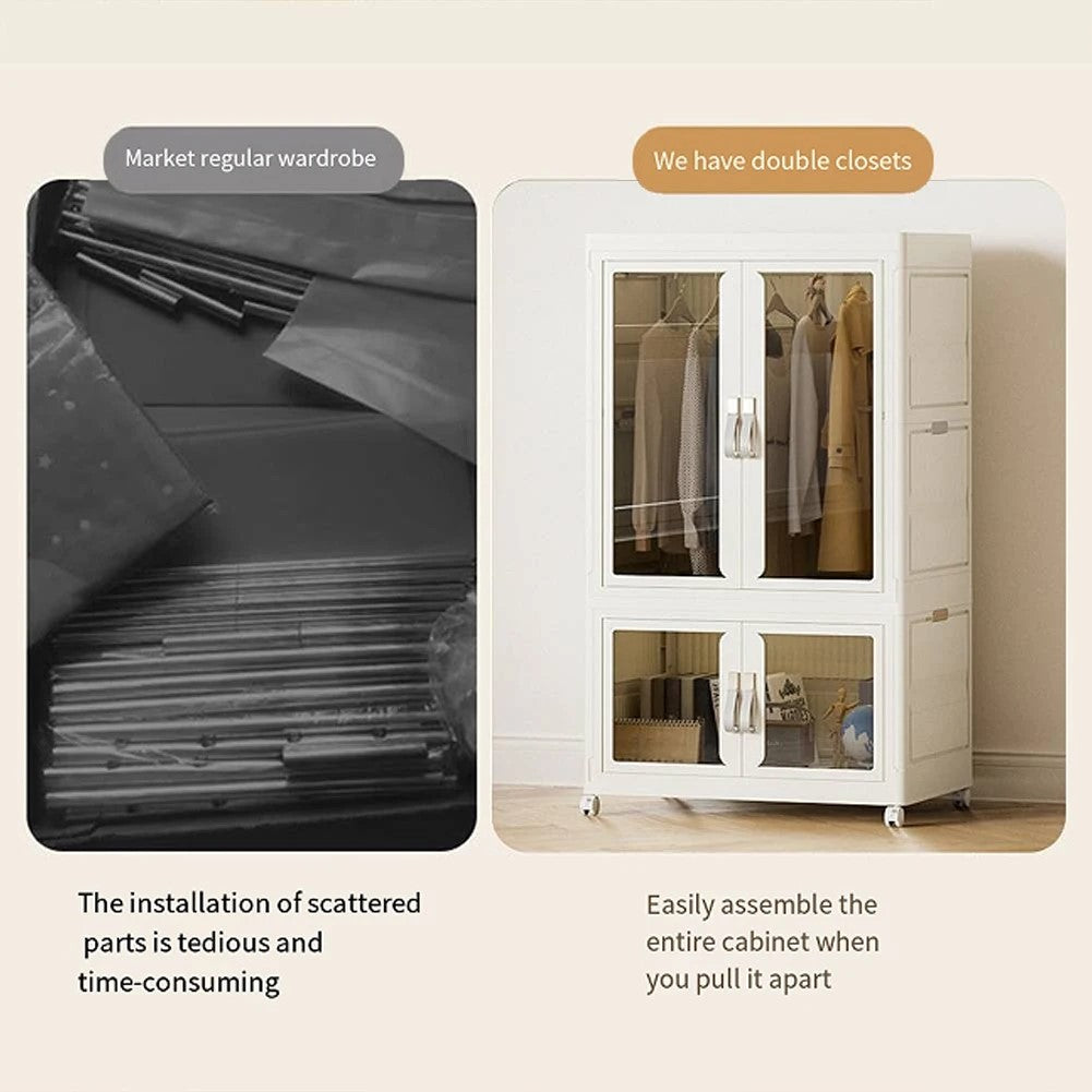 Comparison of easy-assembly closet with complex traditional wardrobe
