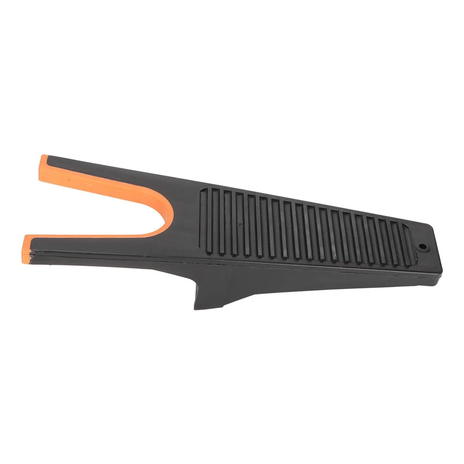 A black and orange easy grip boot remover tool with a rubber grip and U-shaped handle, designed for removing boots, shown on a white background