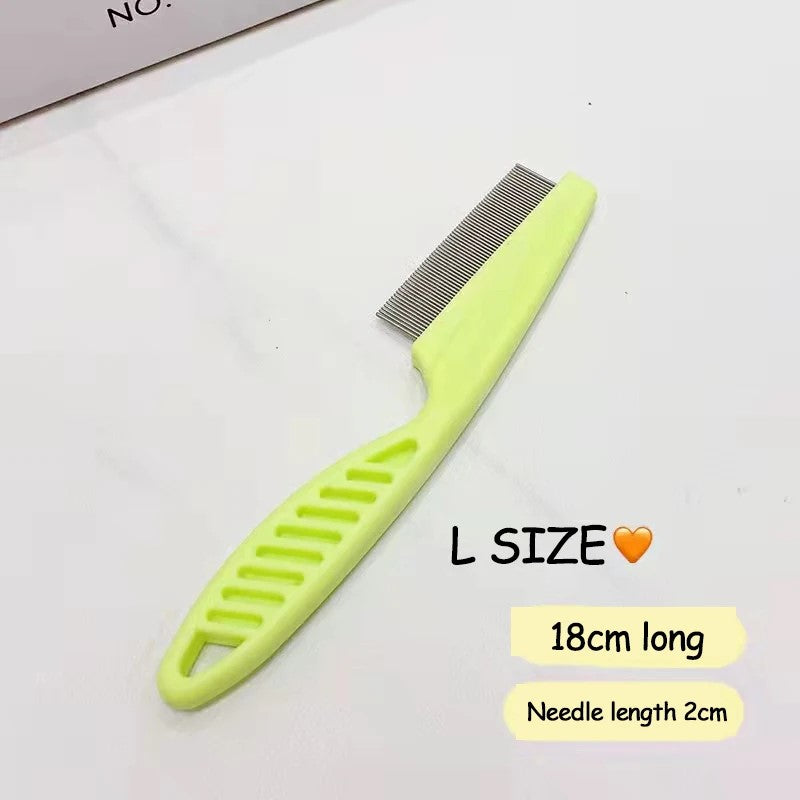 Green pet facial cleaning brush for small dogs, L size, 18cm long with 2cm needle on white background