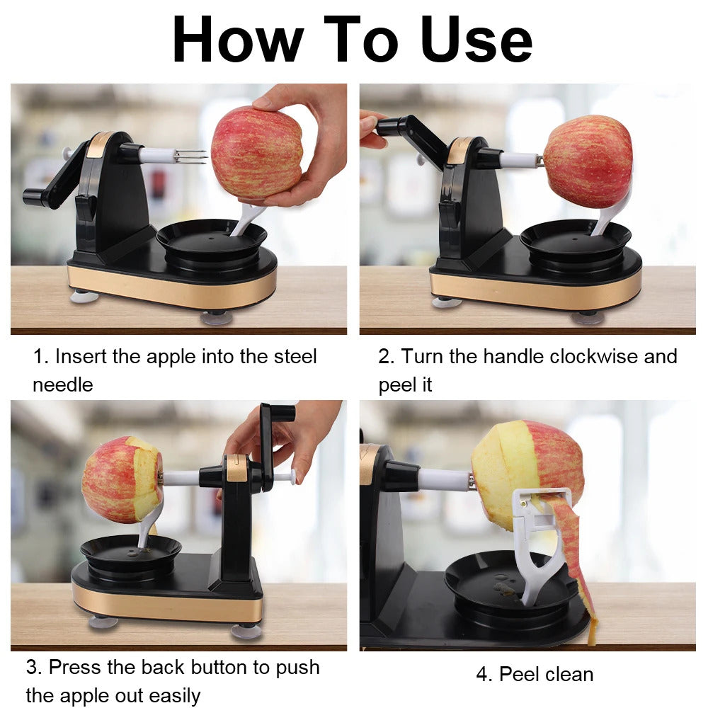 Step-by-step guide showing how to use the manual fruit peeler machine.