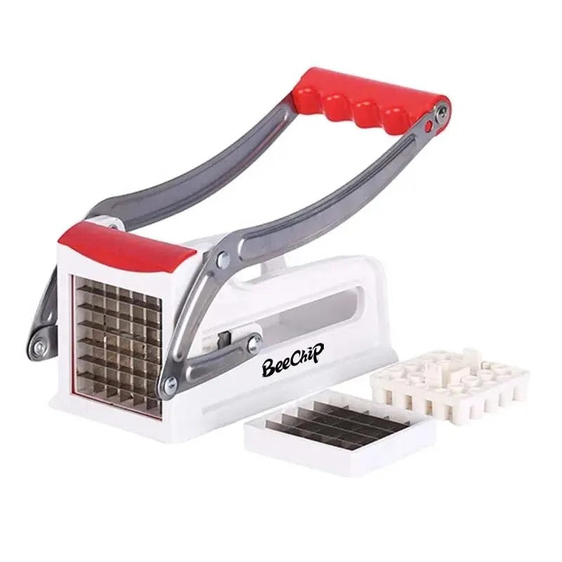 Multicolor fry cutter with interchangeable blade grid and press plate
