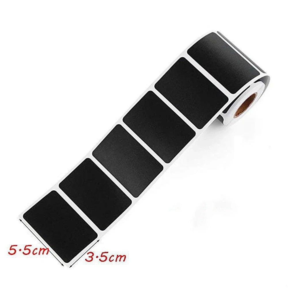 Roll of 120 rectangular chalkboard stickers, size 5.5cm by 3.5cm
