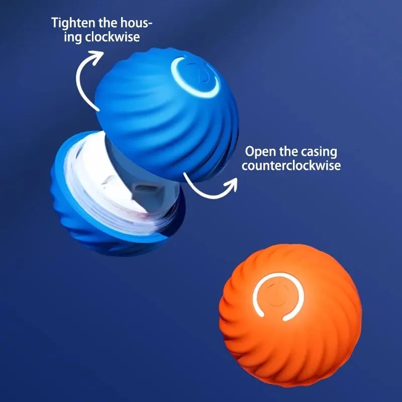Smart Gravity Jump Ball – Interactive Pet Toy with twist-open design for easy charging and maintenance, shown in blue and orange