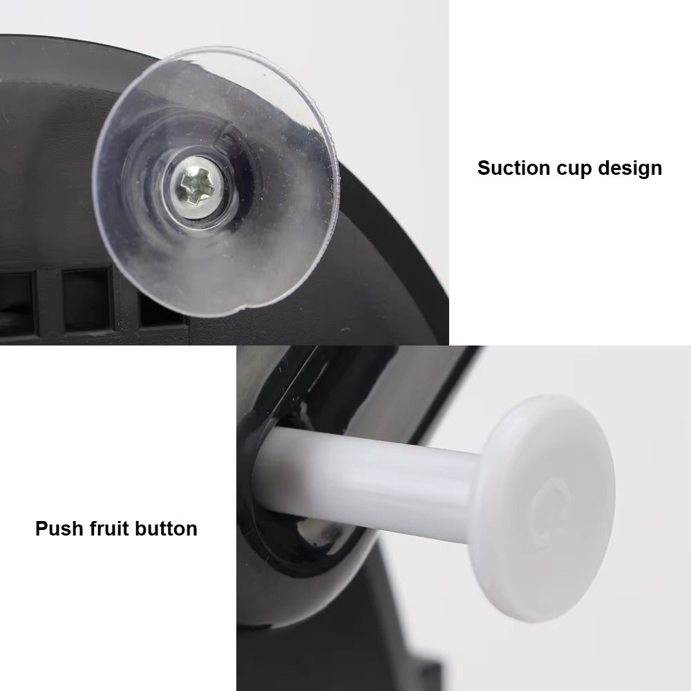 Close-up of suction cup base and push-button mechanism of the fruit peeler machine.